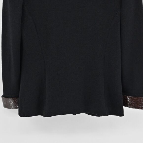 ST JOHN Jacket Womens Sz 10 Santana Knit Removable Collar Button Front Croc Trim - Picture 7 of 12